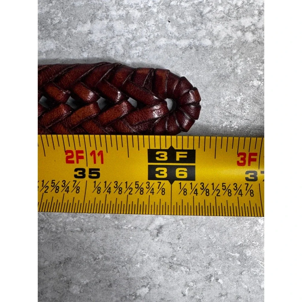 Fossil Mens Brown Braided Woven Genuine Leather Belt Silver Hardware BT2279200 M